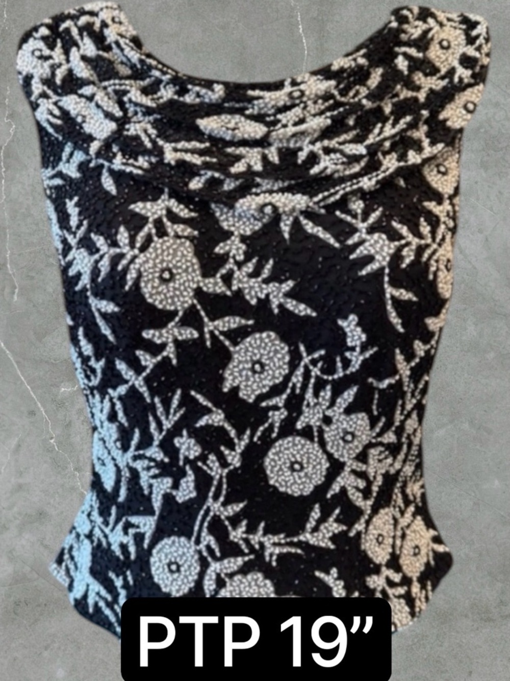 💟 Elegant Black and White Floral Beaded Blouse